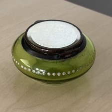 Antique Victorian Bohemian Trinket Ring Pill Box Moser Green Glass Enamel