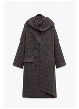 Zara Women'.ZW Collection Oversize Scarf Coat Dark Brown Size XS/S. Ref 9902/732