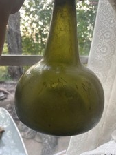 antique green onion glass bottle 1700s vintage Dutch beer  wine