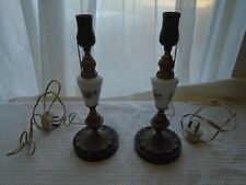 2 x 1950s Gilt Metal, Marble & Glass Tall Column Lamps