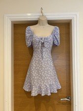 Miss Selfridge Ladies Lilac Blue Ditsy Milkmaid Flare Dress Size 10 36in Chest