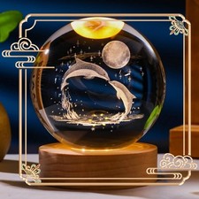 3D Planet Globe Galaxy Night Light LED Crystal Bedside Table Lamp USB Kids Gifts