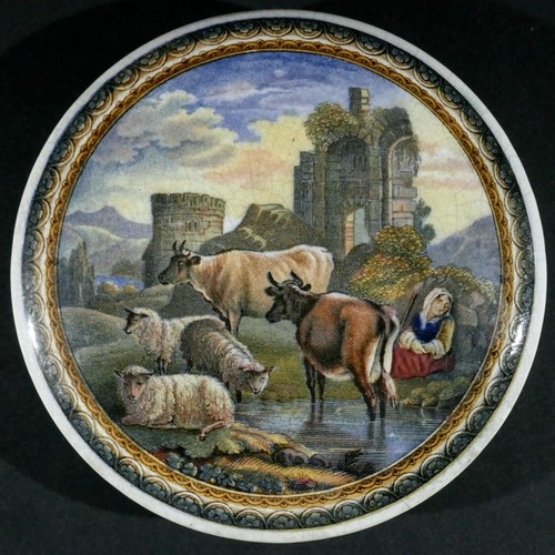 Antique prattware pot lid - antique,