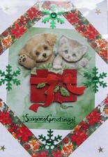 Hand Crafted 3D Decoupage Christmas Card - Seasons Greetings 2966