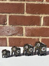 Set Of 4 Black Hand Carved Hand Painted Wooden Elephants