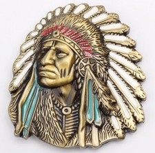 Indian Motorcycles Belt Buckle Metal & Enamel Native Indian Chief Head Headress