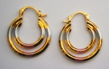 B704)  Gypsy style double hoop enamel gold tone earrings