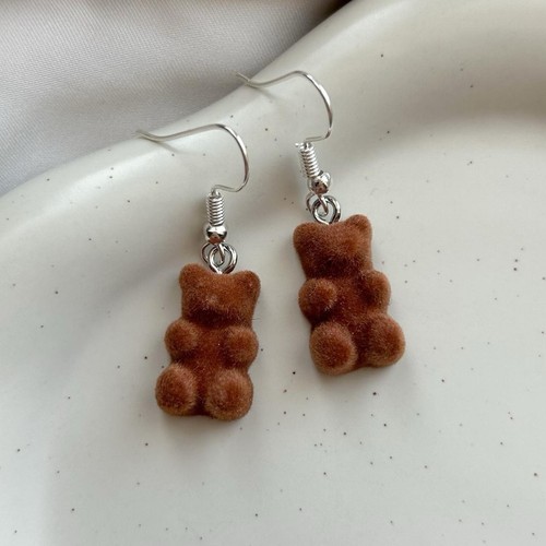 Flocked teddy bear earrings - flocked,