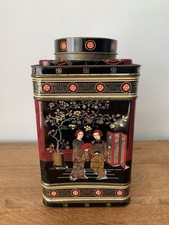 Vintage Large Oriental Asian Tea Tin Caddy Mid Century 29cm Tall