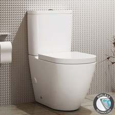 Elva Close Coupled Toilet Round Rimless WC Bathroom & Soft Close Seat, Cistern