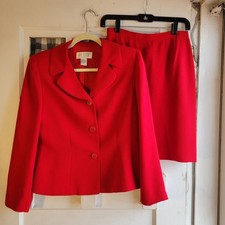 Petite Sophisticate Women's Red 2-piece Skirt Suit Long Sleeve Button Size 6