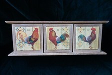 Vintage Style Decorative Kitchen, 3 Rooster tile front draws, wooden storage vgc