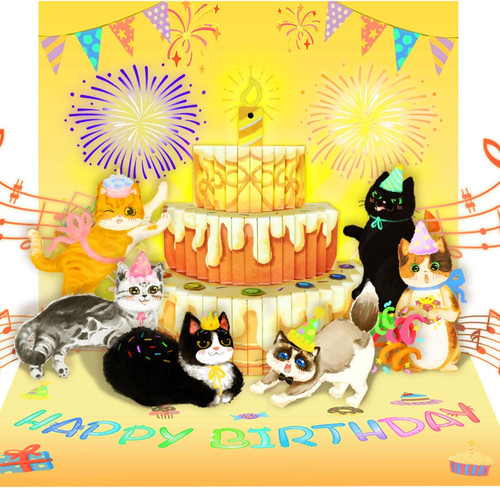 Cat pop birthday card - up,