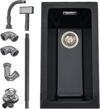 Undermount Kitchen Single Small Black Sink Waste Kit 25x45cm