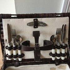 Dark wicker 4 person picnic hamper, pre-owned