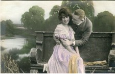 Romantic couple bench lake