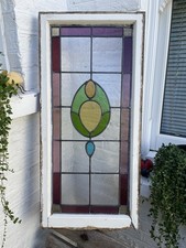 Leaded light stained glass window panel 95cm x 44.5cm x 4cm