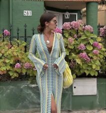 Colorful Crochet Stripe Maxi Dress, Beach Cover Up Summer Dress -Size L UK 12-14
