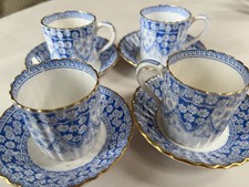 Set 4 Spode Copeland Coffee Demitasse Cups And Saucers Blue Primrose Gold Trim