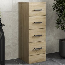 Bathroom 4 Drawer Storage Unit Cabinet 250mm Modern Furniture Oak Effect