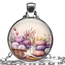 Crafty Knitters Corner Knitting Yarns Basket Needles Knit Knitter Gift Necklace