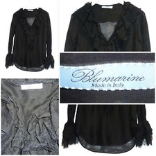 BLUMARINE BLACK RUCHED/LACE TOP - UK 12 - GOOD ORDER - WORN ONCE