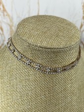 Rhinestone Choker Necklace River Island Clear Crystal Rose Gold Tone Chain 209