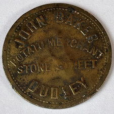 19th Century Brass Trade Token John Baker Potato Merchant Stone Street Dudley