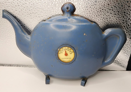 Vintage blue enameled tin tea - vintage,
