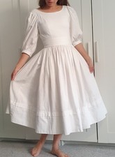 Vintage Laura Ashley Dress In White Damask Wedding Dress With Belt 1980's 