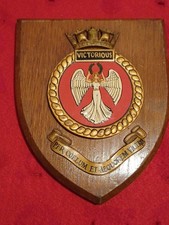 Lovely Vintage Wall Plaque For The Submarine HMS Victorious On Solid Oak mount