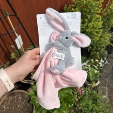 TJM Grey & Pink  Bunny Rabbit Plush Pure Baby Comforter Super Soft Plush Toy