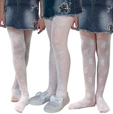 Girls White Patterned Tights