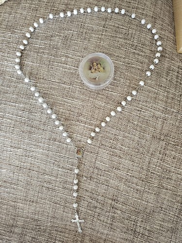 White rosary beads - rosary,