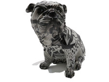 New English Bulldog Sitting Figurine Monochrome Graffiti Art Design Ornament