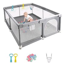 Baby Playpen for Babies and Toddlers, Visible Breathable,128x128x68cm LIGHT GREY