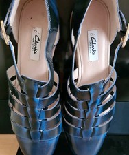 Clarks Narrative Dark Blue Open Strappy/TBar Type Side Buckle Fastening Shoes 6