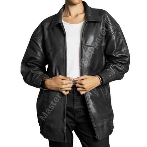 Oversized black leather jacket - oversized,