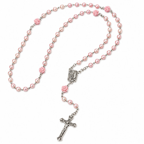 Pink catholic rosary beads - rosary,