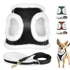 Winter Fleece Lined Dog Vest Harness and Lead Pu Leather for Small Pet Chihuahua