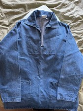 Kinsale Blue Denim Cotton Smock Top with Pockets Vintage Fisherman Style, Size L