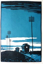 Hesketh Hubbard original two colour woodcut 'New Forest Roads' 1920's,  signed.