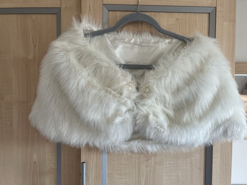 Ivory faux fur bridal shrug - faux,