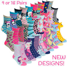 9 or 18 Pairs Kids Girls Ankle Socks Cotton Character Crew School Design Unicorn