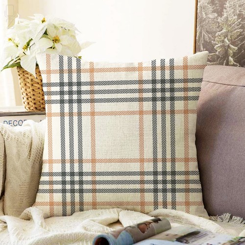 Ecru plaid cushion - cushion, cover