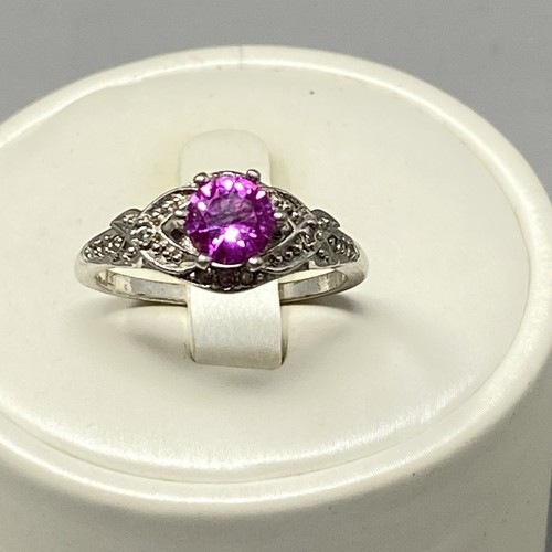 Pink sapphire ring silver tone - pink,