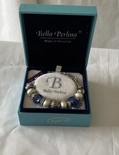 Bella Perkins Charms & Beads Bracelet Silver,crystal & Blue tone Length 7.5inch