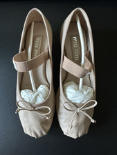 MIU MIU by MIUCCIA PRADA 2025 KITTEN HEEL BALLERINAS BLUSH WITH LOGO STRAP BOXED