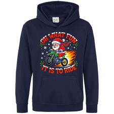 CHILDS Christmas Motocross Hoodie for Boys Funny Santa Riding Bike Kids Xmas ...