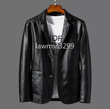 Men Faux Leather Blazer Jacket Coat Top Outwear Casual Black Fashion New